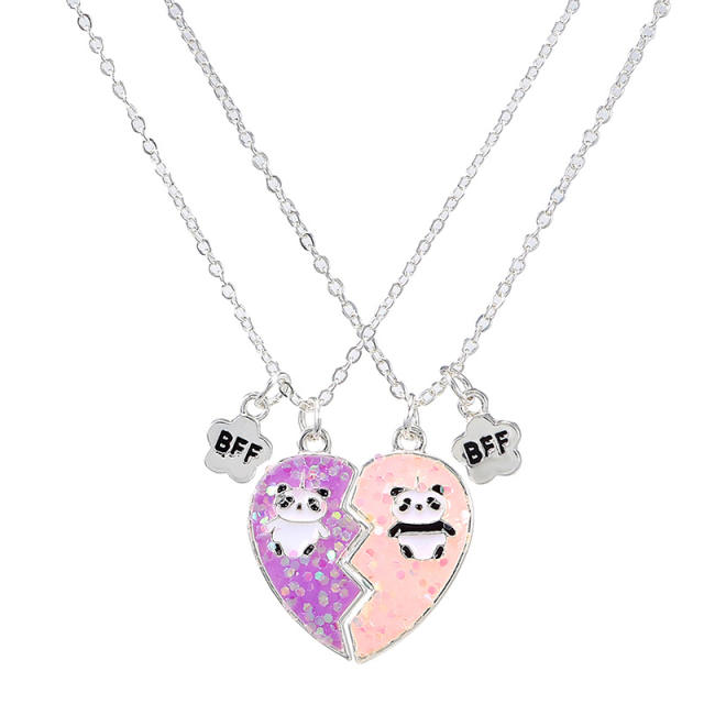 Cute panada heart shape BFF necklace set