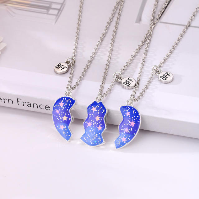 3pcs starry sky Magnetic attraction BFF necklace set
