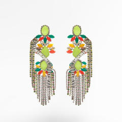 Chunky color glass crystal diamond tassel earrings