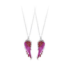 Colorful diamond wing pendant alloy BFF necklace set