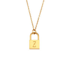 Hiphop vintage initial letter padlock pendant stainless steel necklace