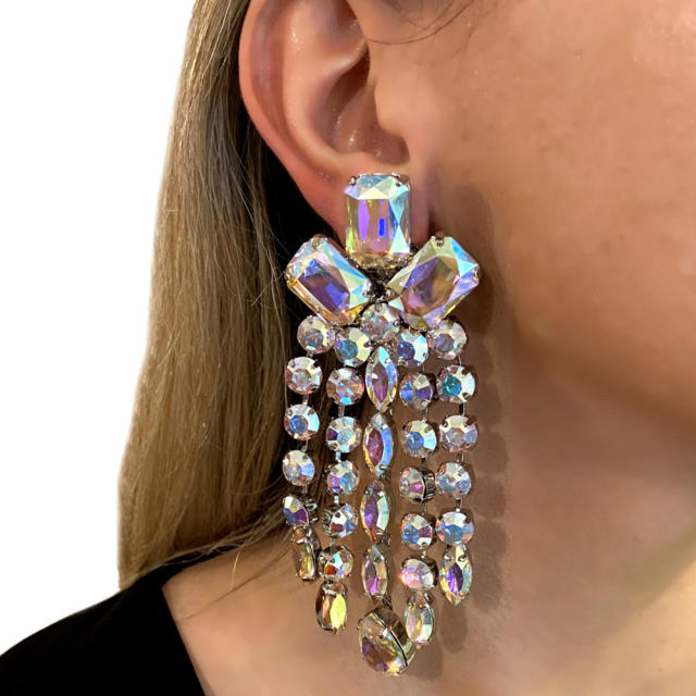 Chunky AB glass crystal statement tassel earrings