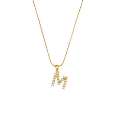 18KG pearl initial letter pendant snake chain stainless steel necklace