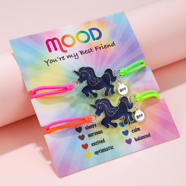 Enamel unicorn BFF elastic mood bracelet set