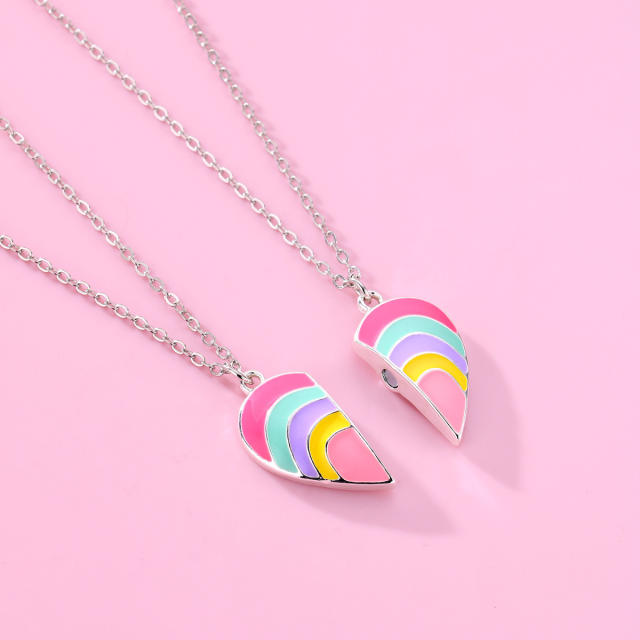 Rainbow heart Magnetic attraction BFF necklace