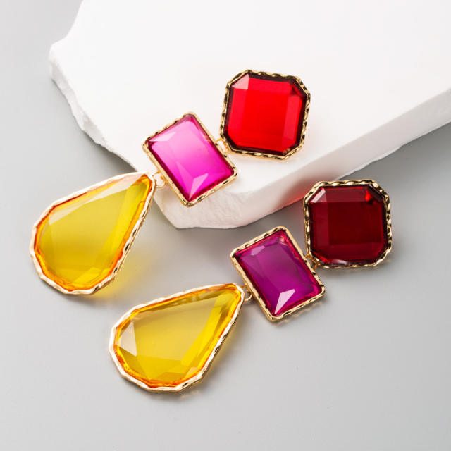 Boho chunky color resin geometric alloy earrings