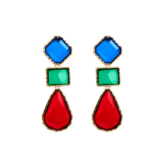 Boho chunky color resin geometric alloy earrings