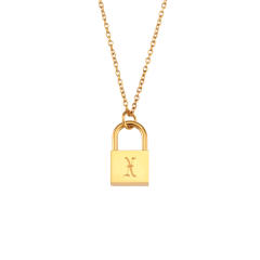 Hiphop vintage initial letter padlock pendant stainless steel necklace