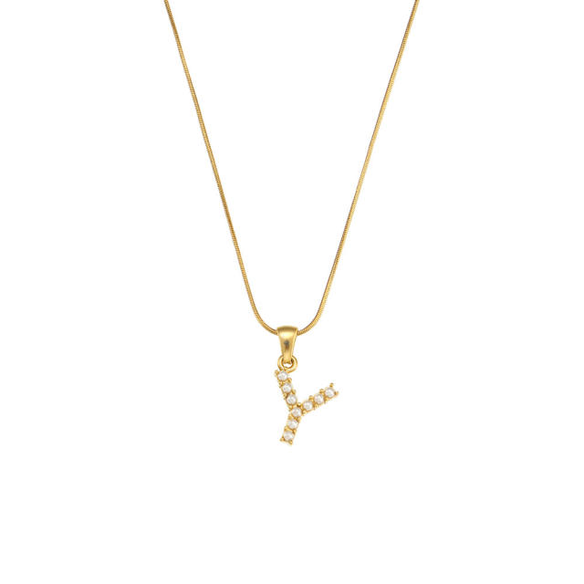 18KG pearl initial letter pendant snake chain stainless steel necklace