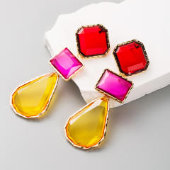 Boho chunky color resin geometric alloy earrings