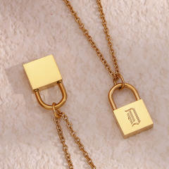 Hiphop vintage initial letter padlock pendant stainless steel necklace