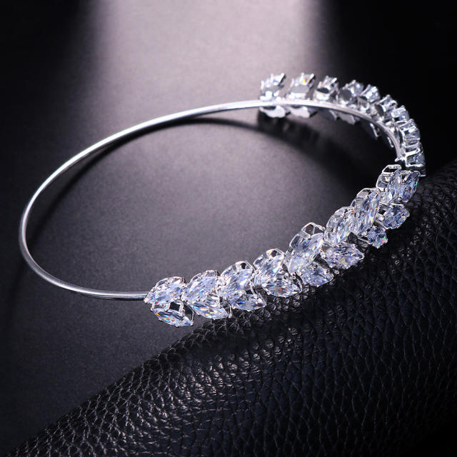 Hot sale cubic zircon leaf diamond bangle