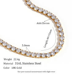2mm delicate tennis chain stainless steel choker necklace