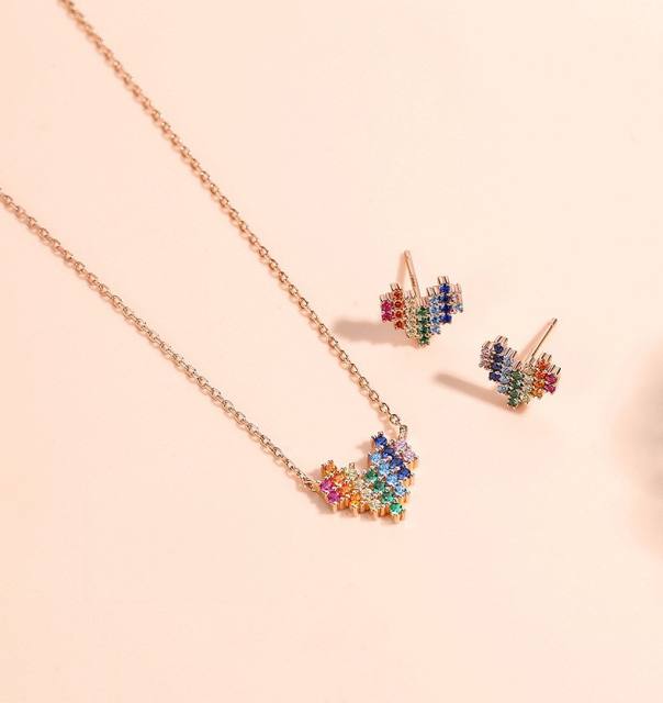 INS rainbow cz heart dainty alloy necklace