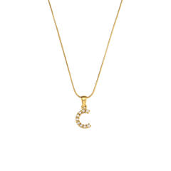 18KG pearl initial letter pendant snake chain stainless steel necklace