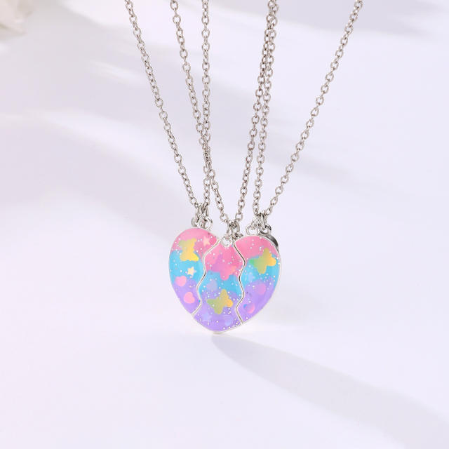 3pcs colorful heart BFF necklace set