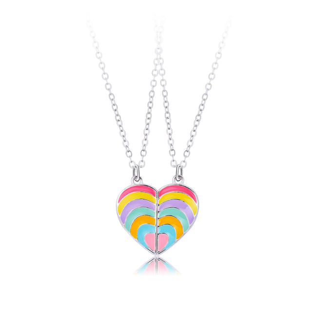 Hot sale rainbow heart enamel BFF necklace