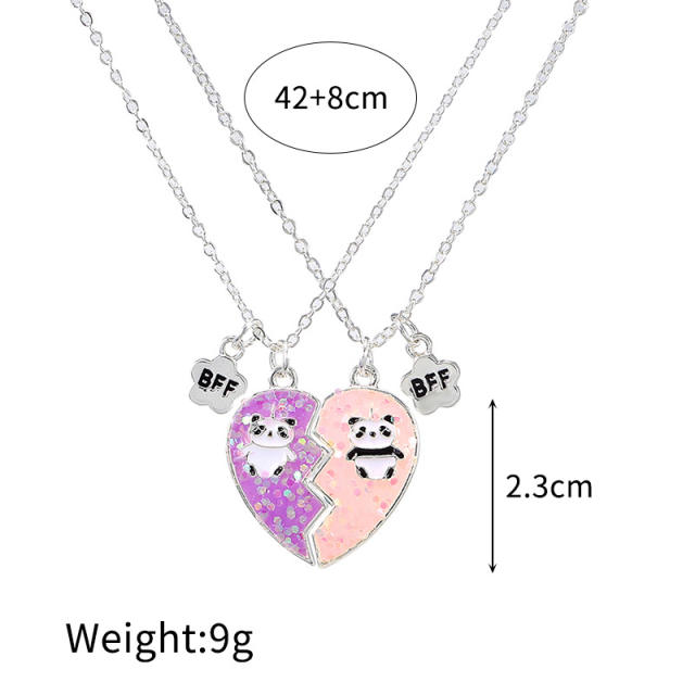 Cute panada heart shape BFF necklace set