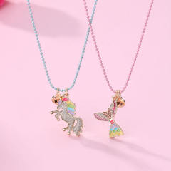 Delicate diamond unicorn fish tail BFF necklace set