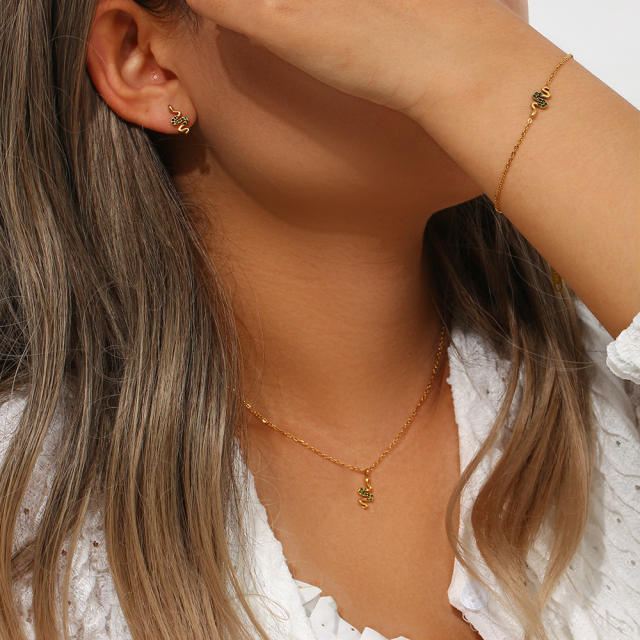 Tiny diamond snake stainless steel necklace set