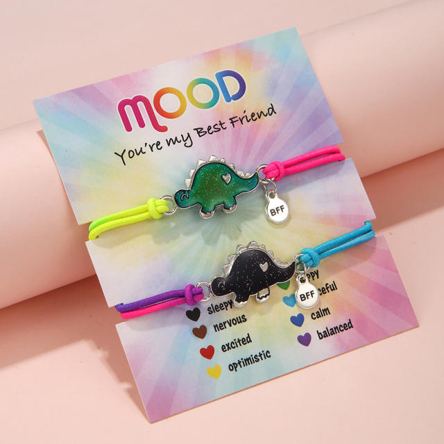 Enamel unicorn BFF elastic mood bracelet set