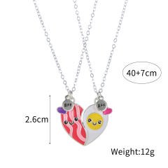 Hot dog egg cute enamel BFF necklace set