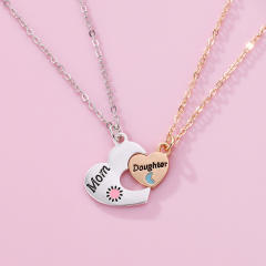 Mom daughter matching heart mother's day necklace