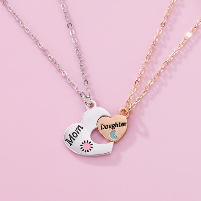 Mom daughter matching heart mother's day necklace