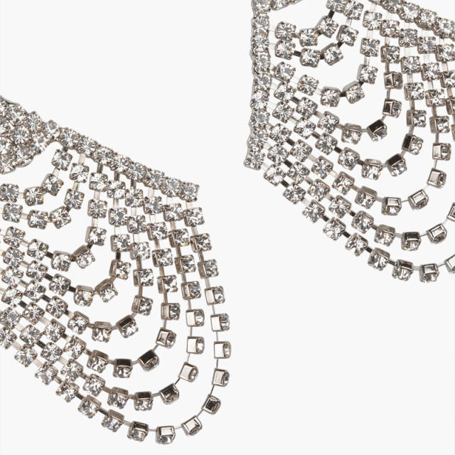 Luxury diamond chain tassel earrings
