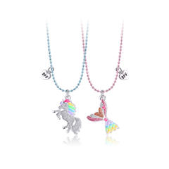 Delicate diamond unicorn fish tail BFF necklace set
