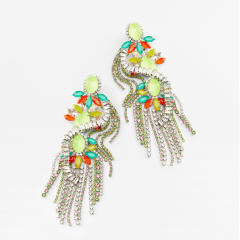Chunky color glass crystal diamond tassel earrings