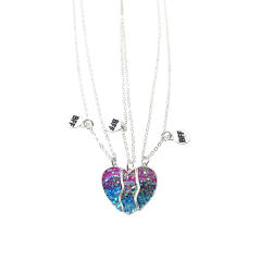3pcs gliter sequins heart BFF necklace set