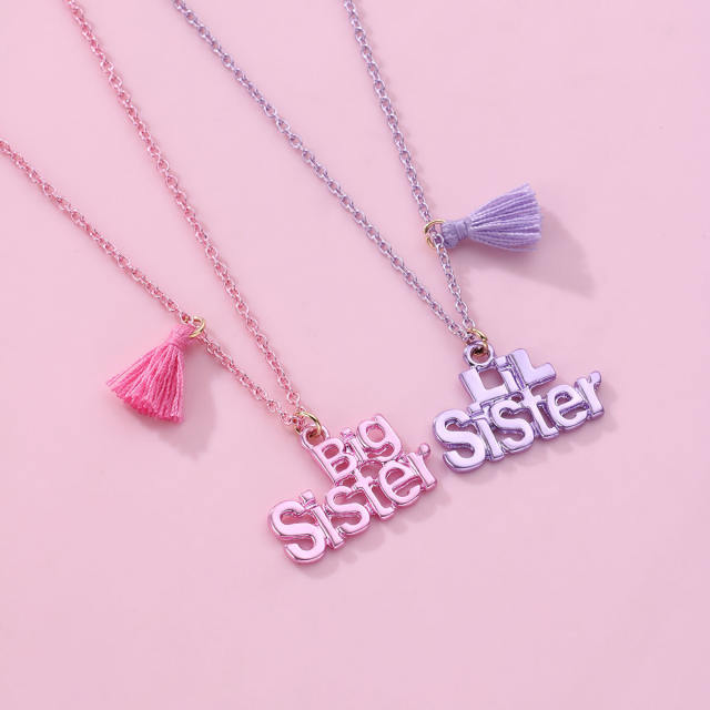 Sweet big sister little sister letter pink purple necklace set