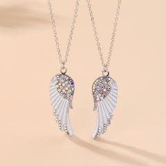 Colorful diamond wing pendant alloy BFF necklace set