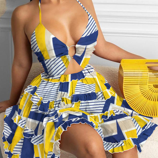 Summer design colorful pattern camisole short dress