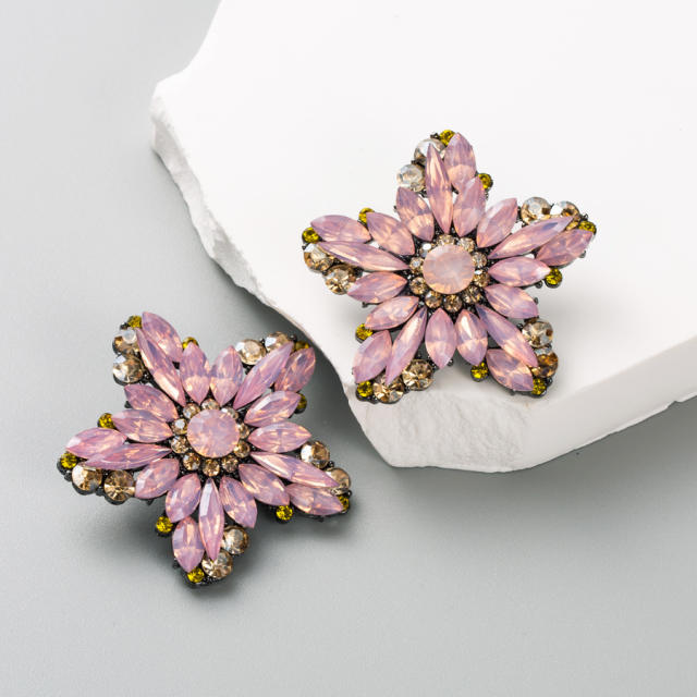 Chunky color glass crystal statement star earrings