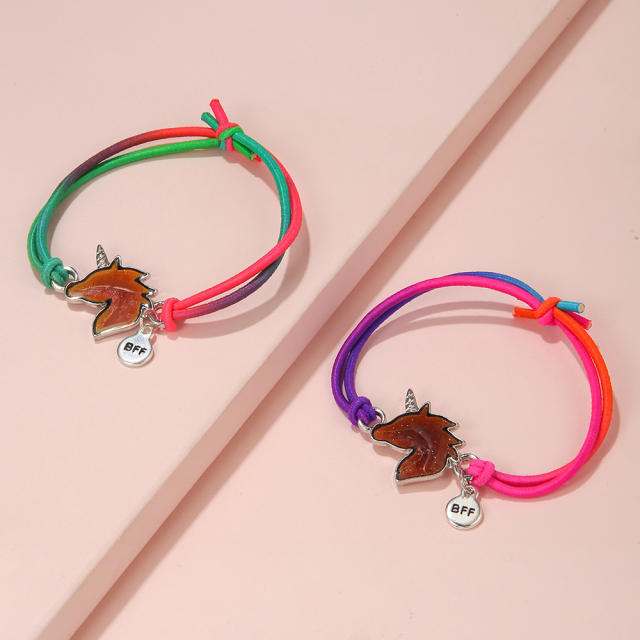 Enamel unicorn BFF elastic mood bracelet set