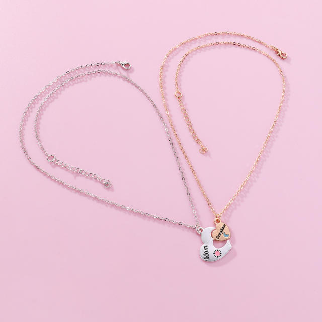 Mom daughter matching heart mother's day necklace