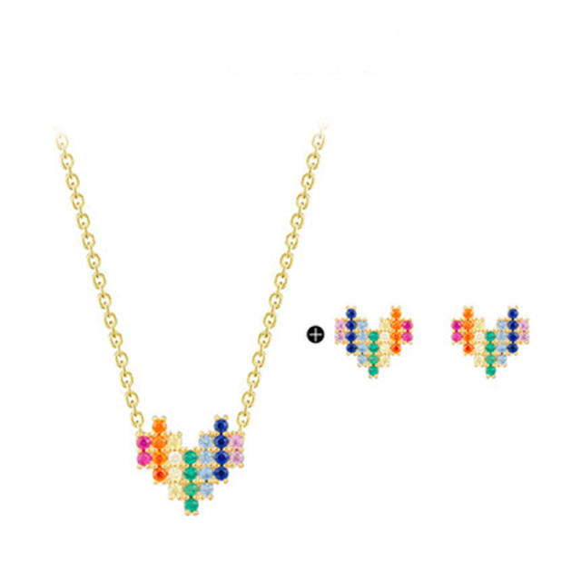 INS rainbow cz heart dainty alloy necklace