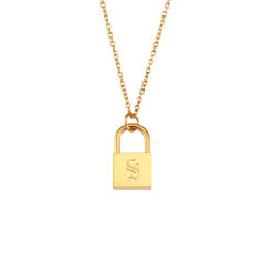 Hiphop vintage initial letter padlock pendant stainless steel necklace