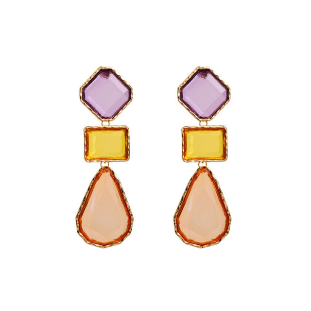 Boho chunky color resin geometric alloy earrings