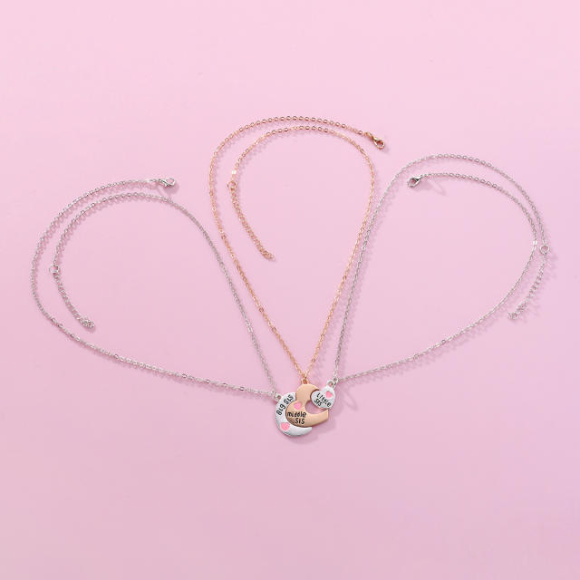 3pcs matching heart pendant BFF necklace set