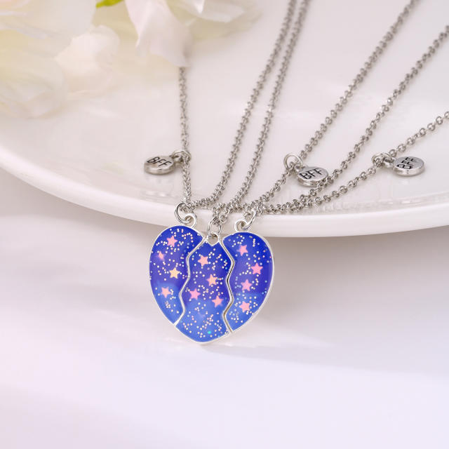 3pcs starry sky Magnetic attraction BFF necklace set