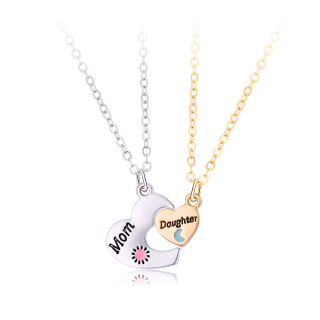Mom daughter matching heart mother's day necklace