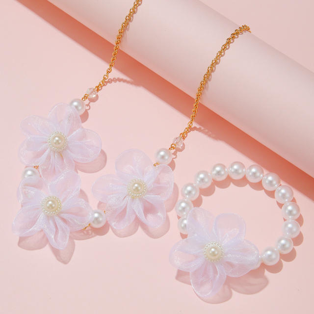 Sweet mesh flower cute kids jewelry set