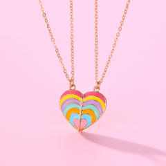 Hot sale rainbow heart enamel BFF necklace