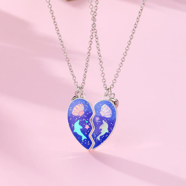 Dolphin shell pattern heart Magnetic attraction BFF necklace