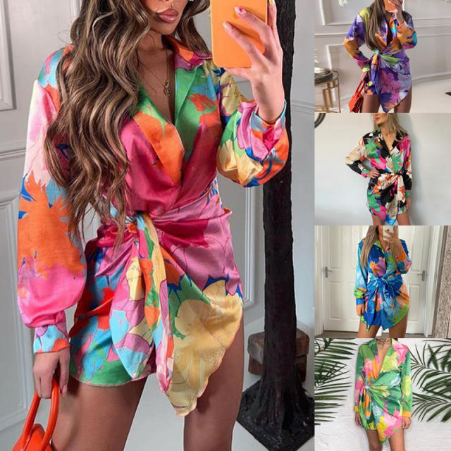 Amazon hot sale color patterned shirt short dress