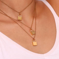 Hiphop vintage initial letter padlock pendant stainless steel necklace