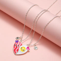 Hot dog egg cute enamel BFF necklace set
